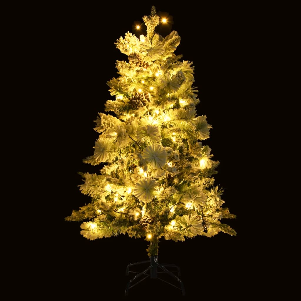 vidaXL juletræ med sne + lys og grankogler 150 cm PVC og PE