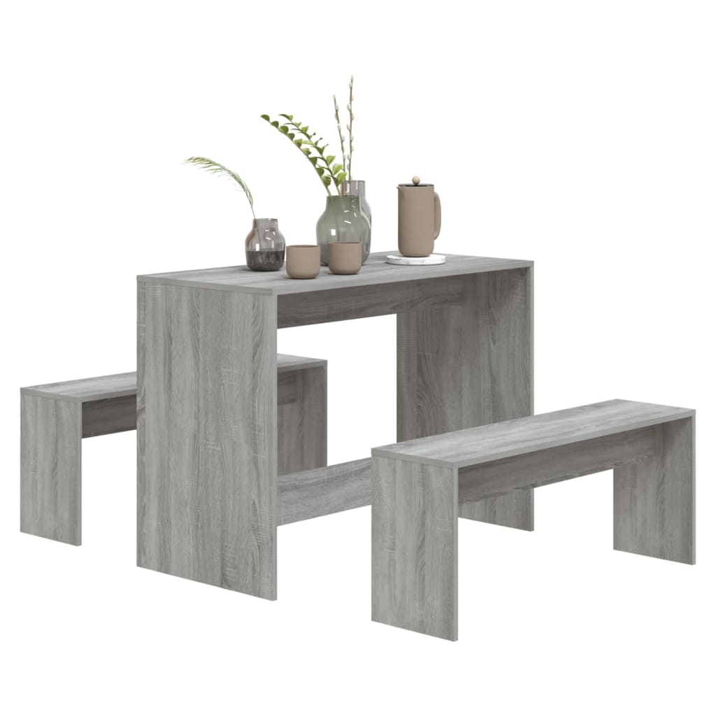vidaXL spisebordssæt 3 dele konstrueret træ grå sonoma-eg