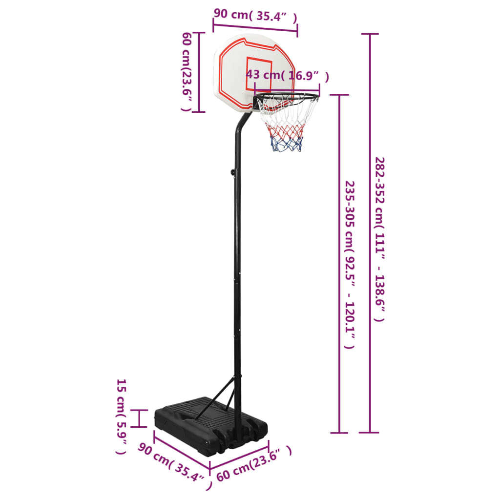 vidaXL basketballstativ 282-352 cm polyethylen hvid