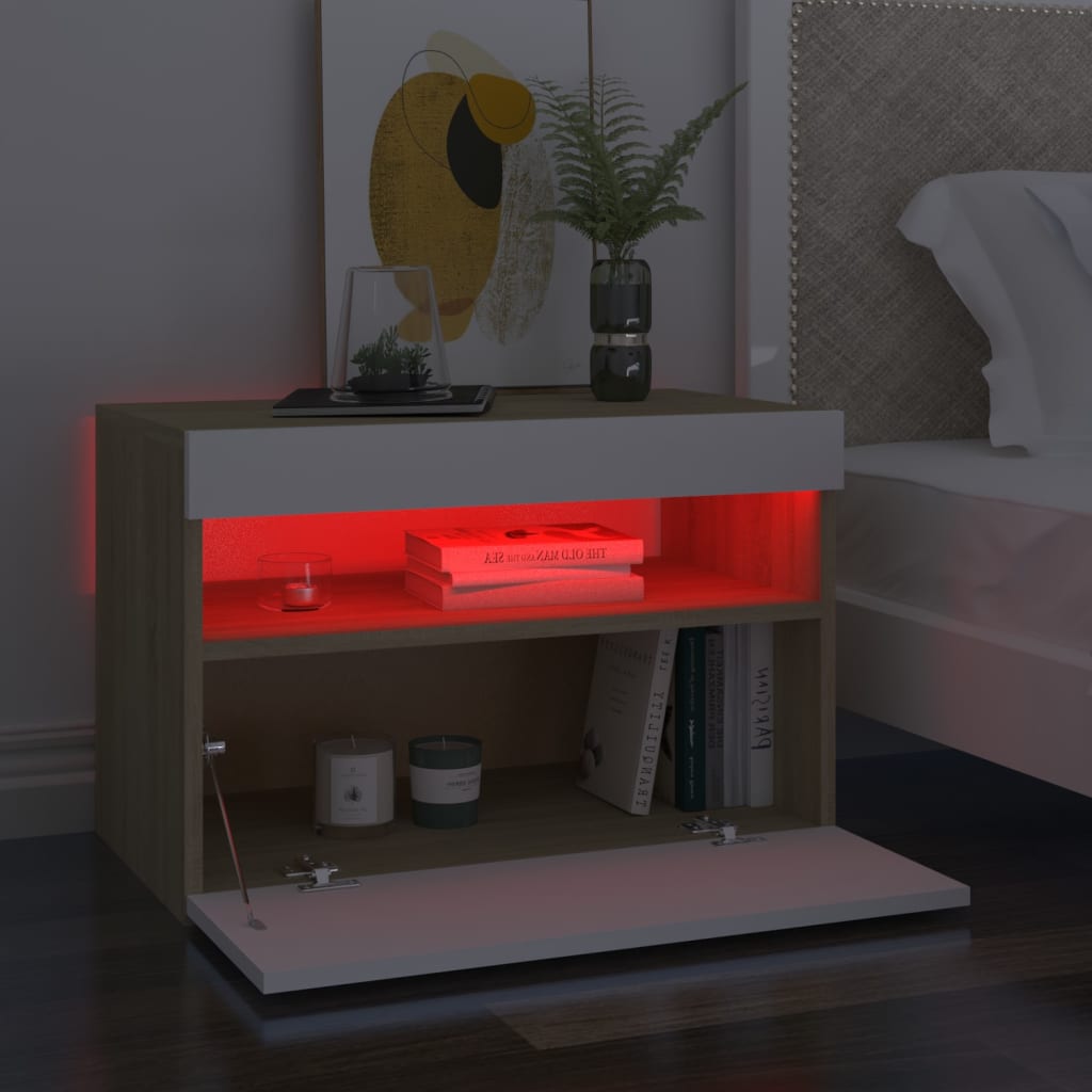 vidaXL tv-borde med LED-lys 2 stk. 60x35x40 cm hvid og sonoma-eg