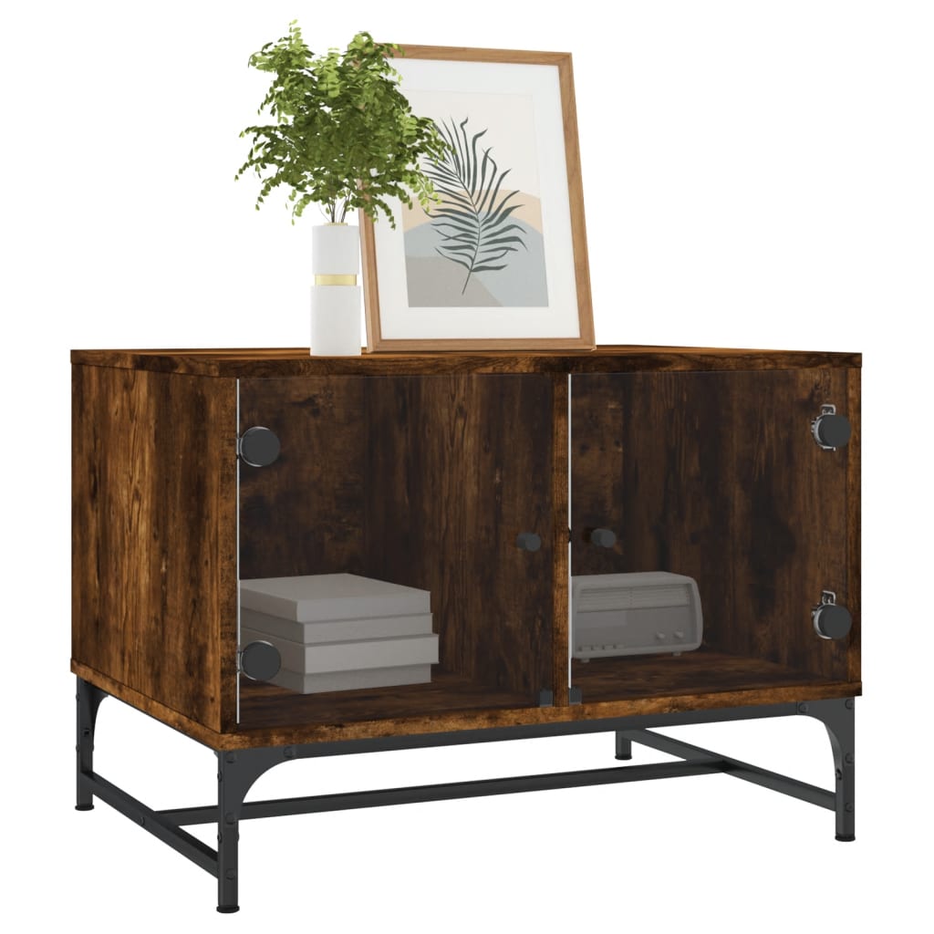 vidaXL sofabord med glaslåger 68,5x50x50 cm røget egetræsfarve