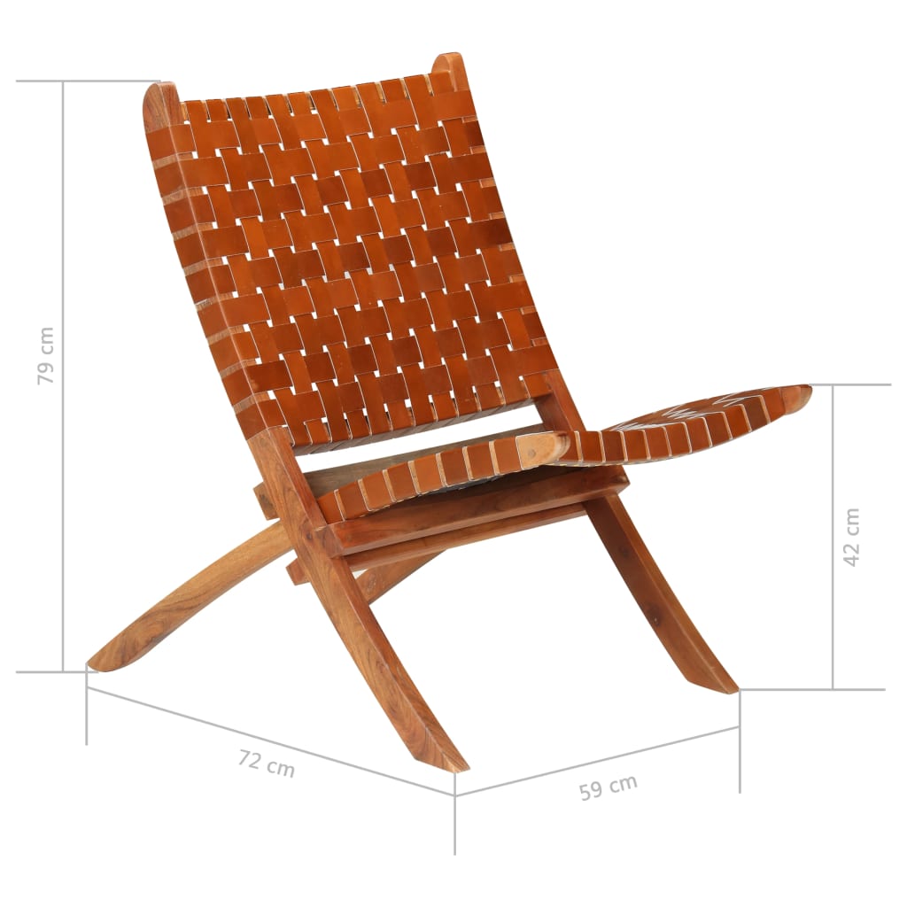 vidaXL foldbar stol ægte læder krydsstriber brun