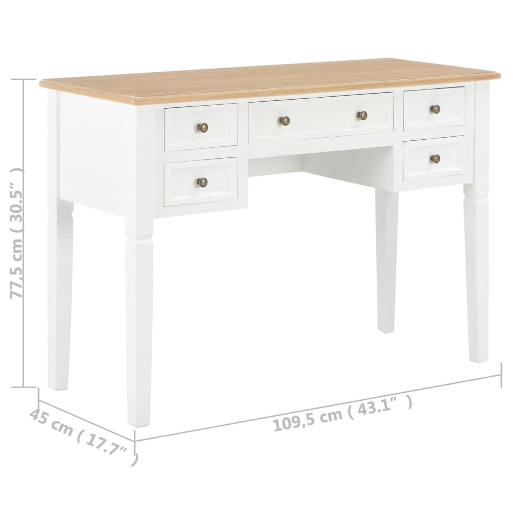 vidaXL skrivebord 109,5 x 45 x 77,5 cm træ hvid