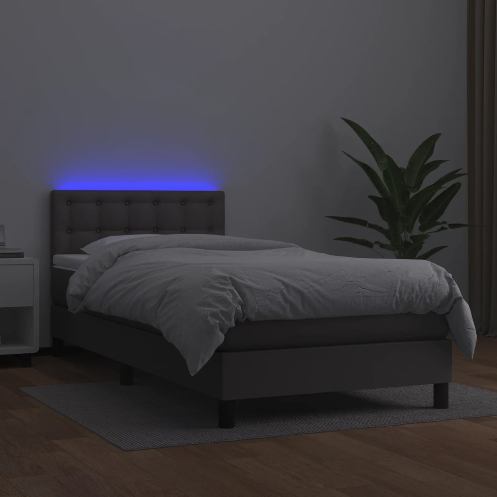 vidaXL kontinentalseng med LED-lys 90x200 cm kunstlæder grå