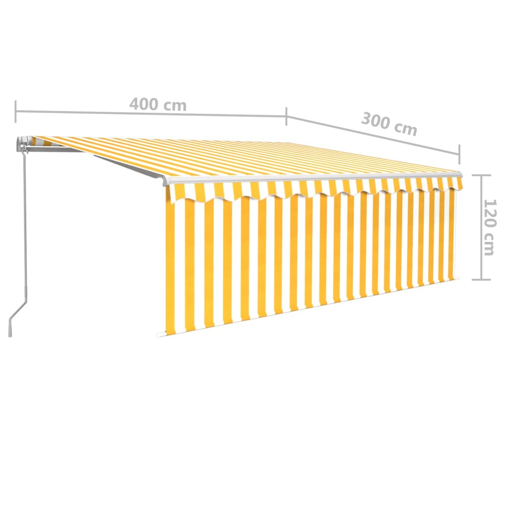 vidaXL markise m. gardin 4x3 m manuel betjening gul og hvid