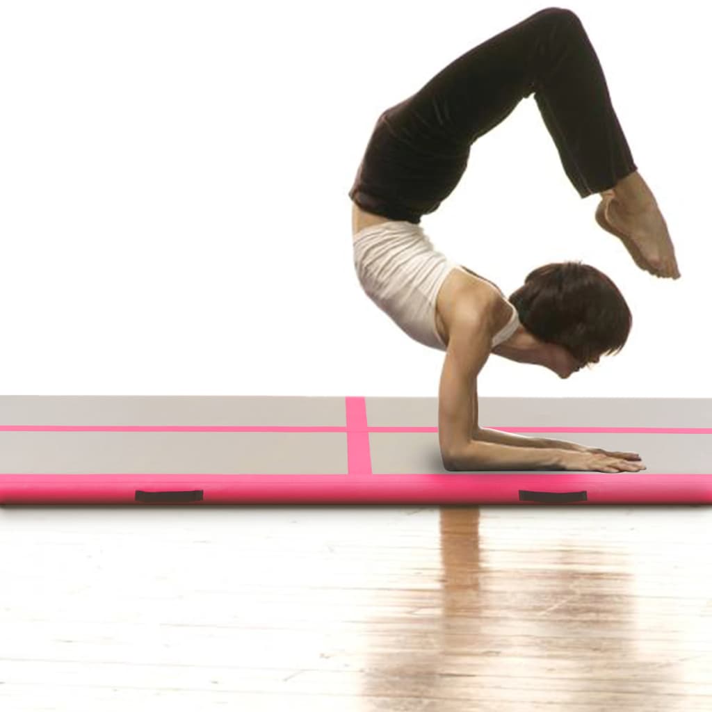 vidaXL oppustelig gymnastikmåtte med pumpe 700 x 100 x 10 cm PVC Pink