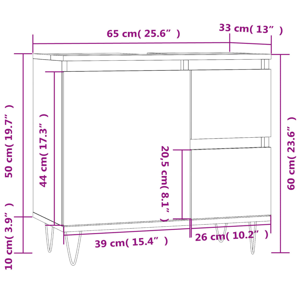 vidaXL badeværelsesskab 65x33x60 cm konstrueret træ betongrå