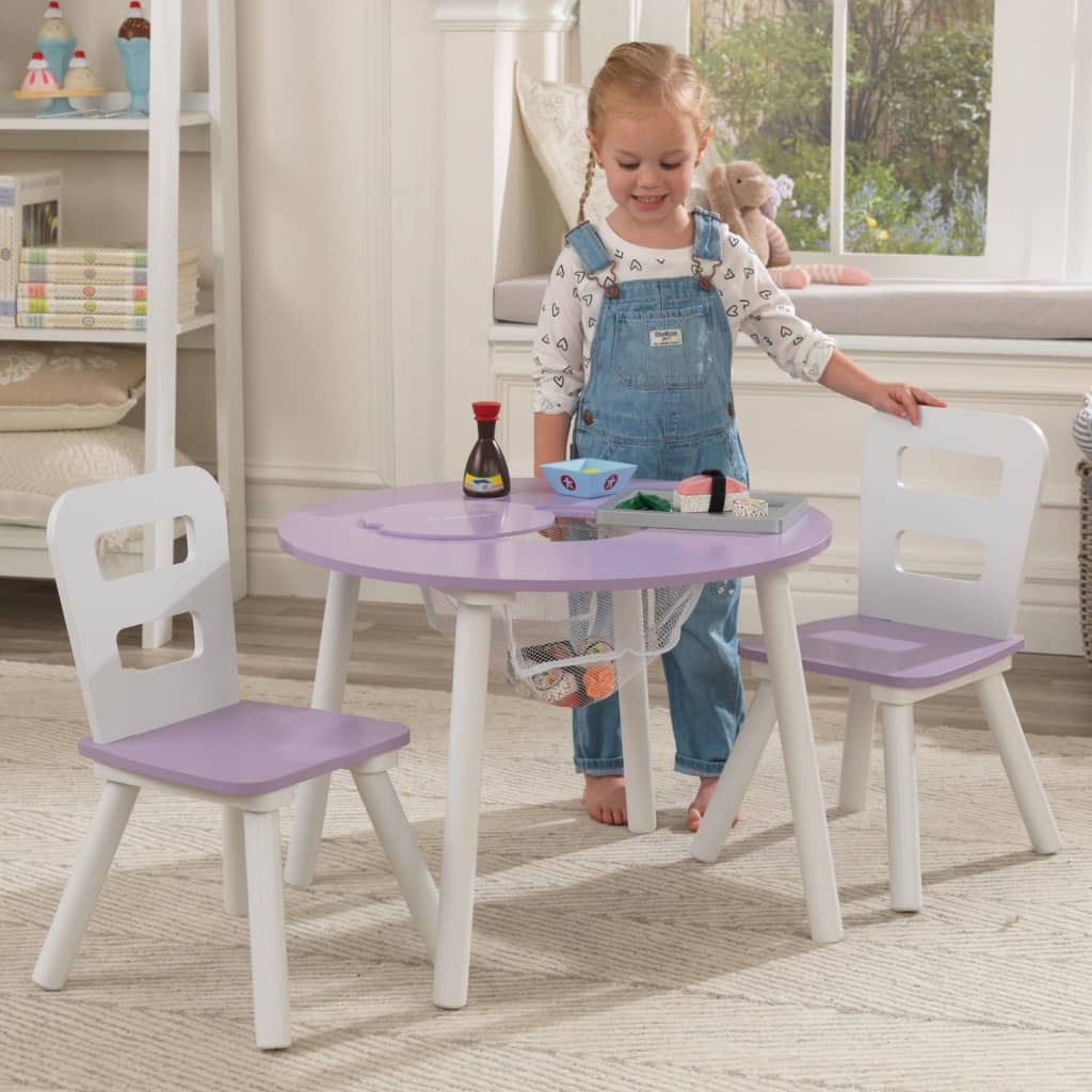 KidKraft bord- og stolesæt til børn m. opbevaring rundt lavendel hvid