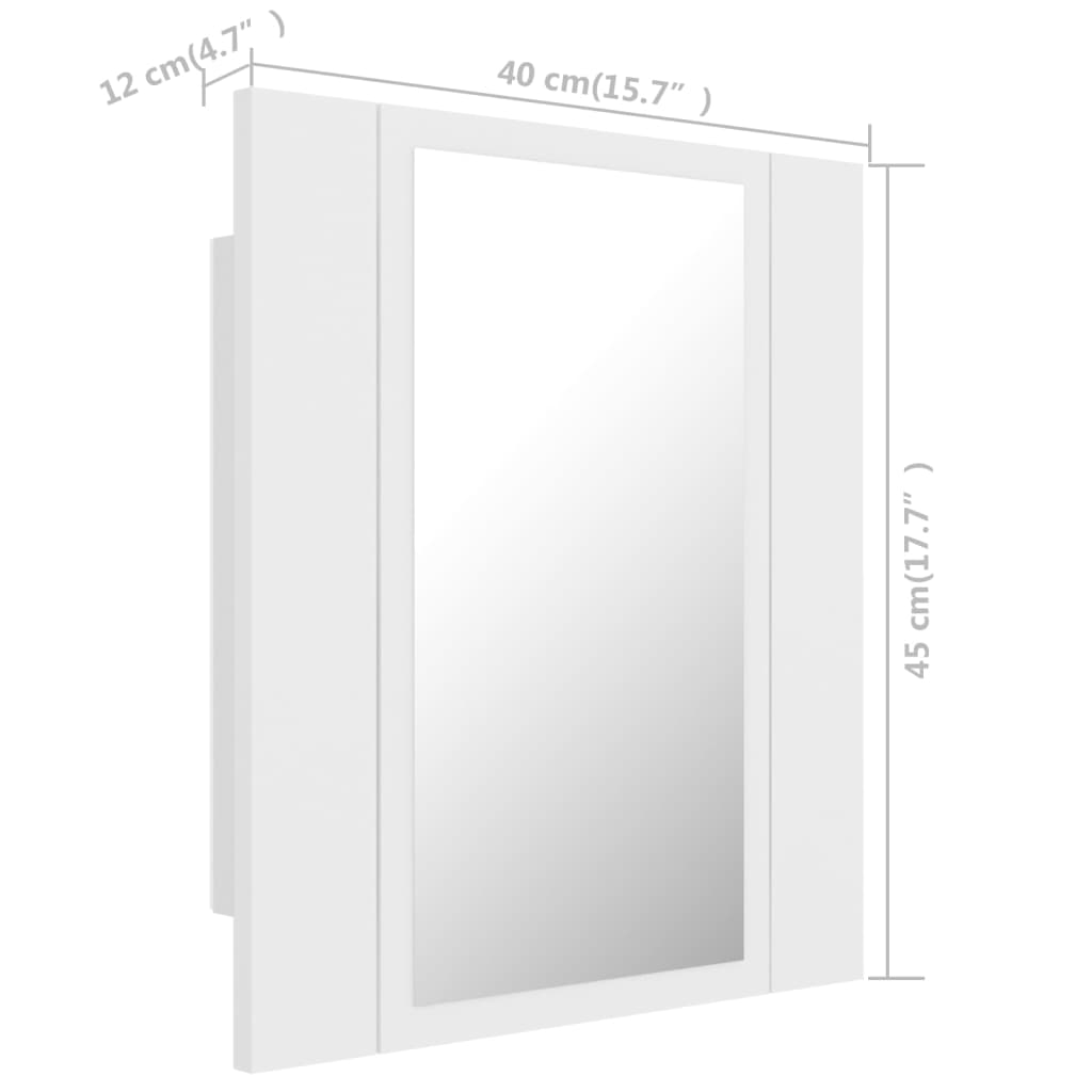 vidaXL badeværelsesskab m. spejl + LED-lys 40x12x45 cm hvid