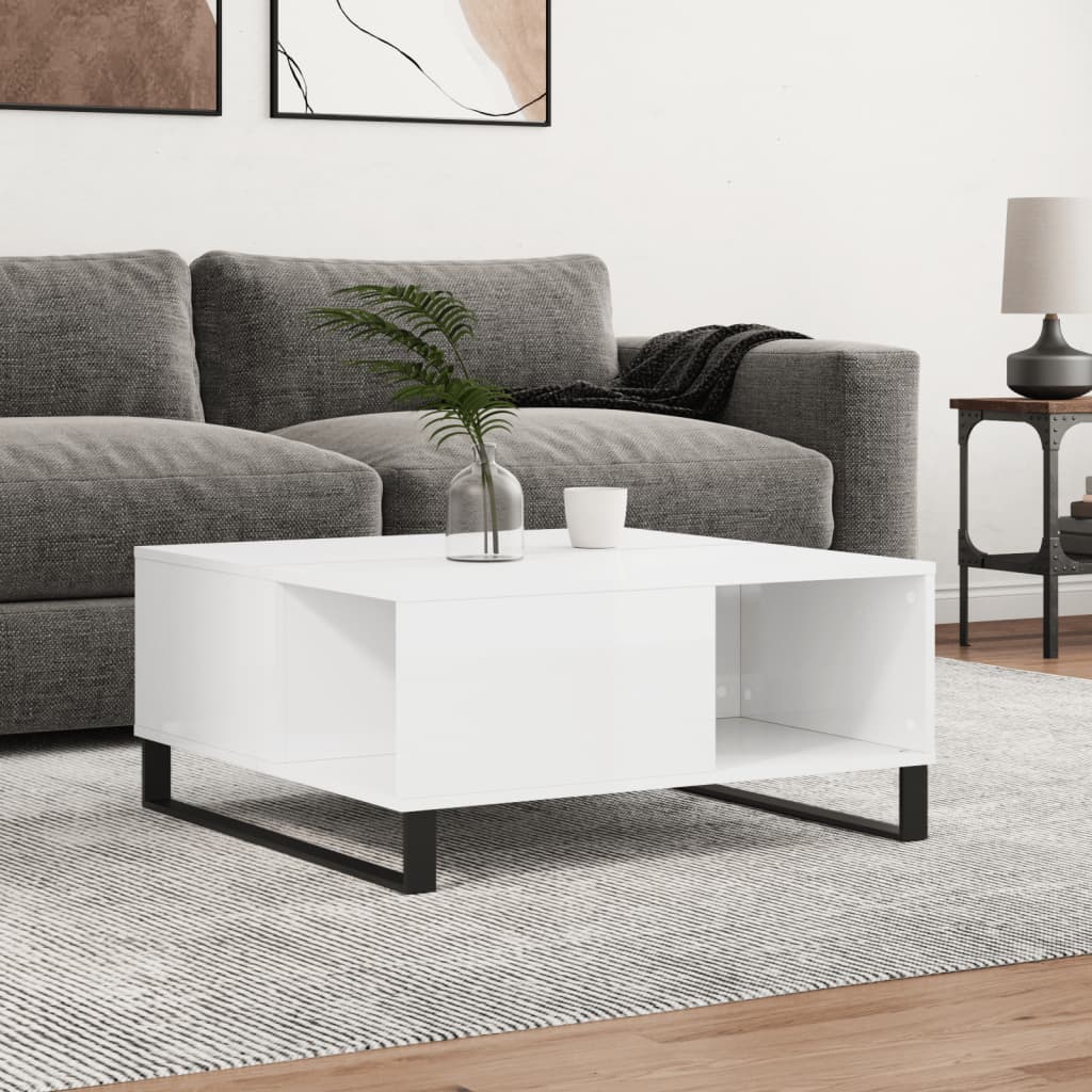 vidaXL sofabord 80x80x36,5 cm konstrueret træ hvid højglans