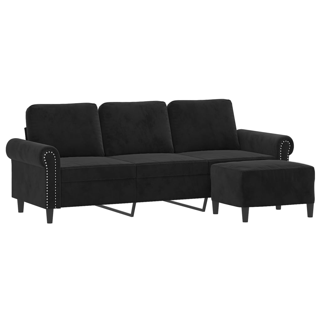 vidaXL 3-personers sofa med fodskammel 180 cm velour sort