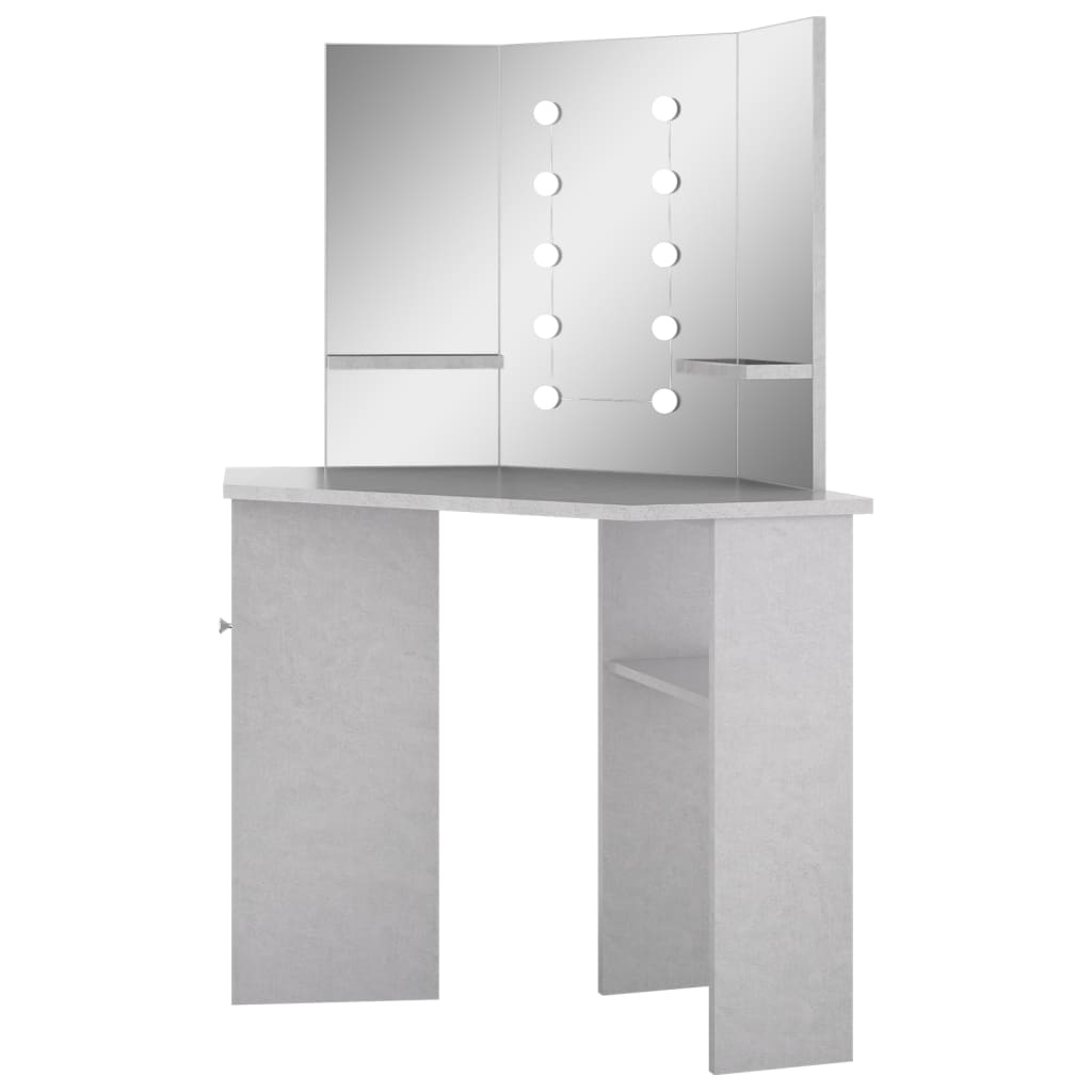 vidaXL toiletbord til hjørne med LED-lys 111x54x141,5 cm betongrå