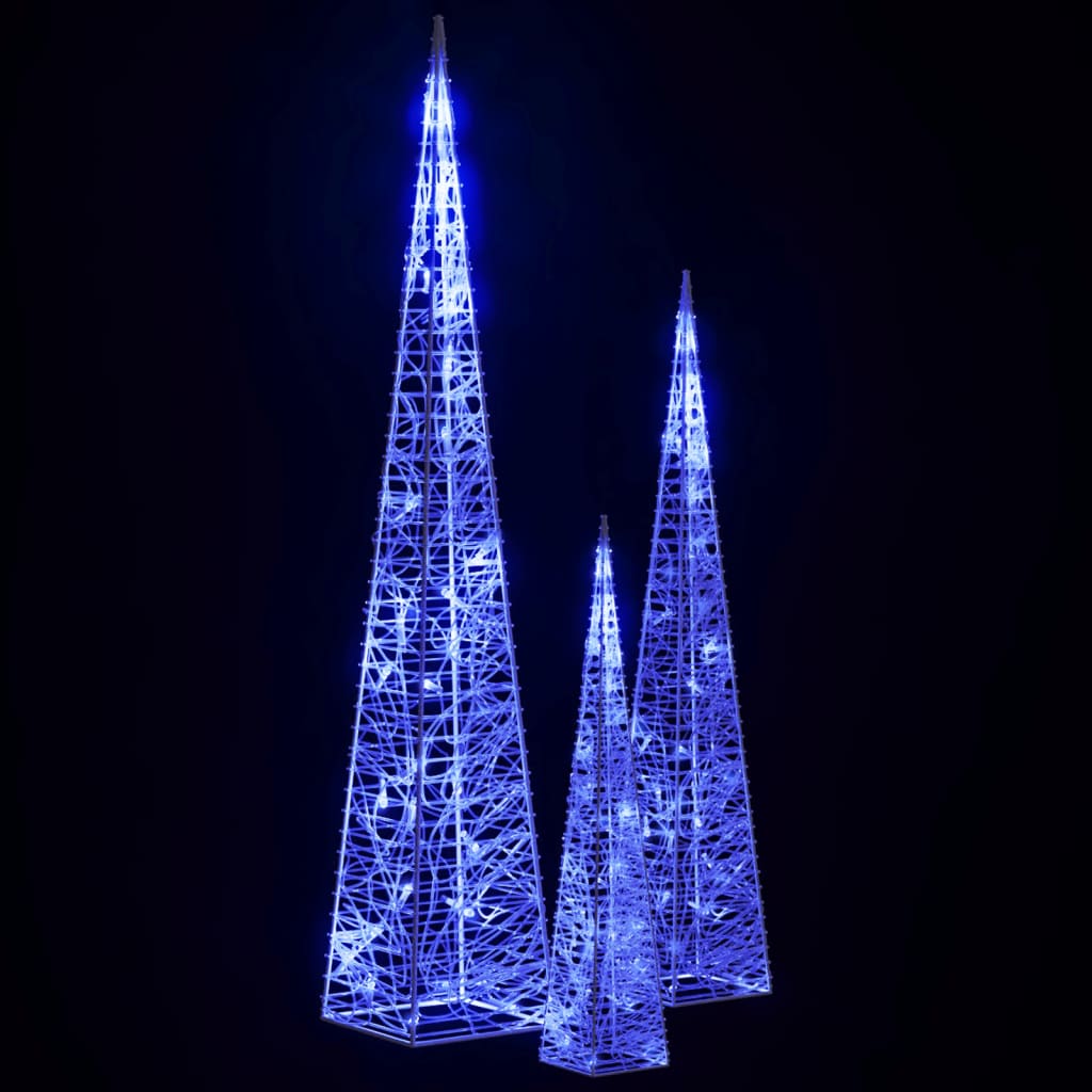 vidaXL dekorativt LED-lyskeglesæt 30/45/60 cm akryl blå