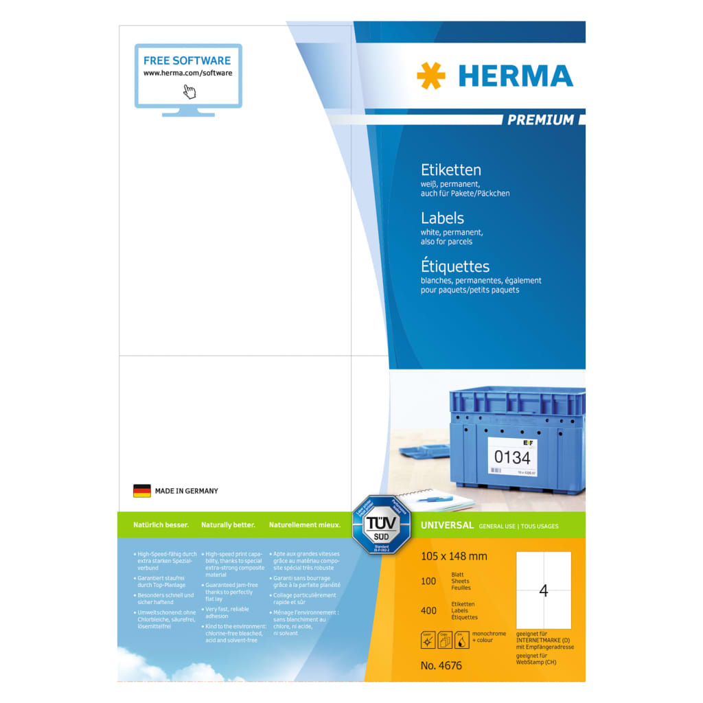 HERMA permanente etiketter PREMIUM A4 105x148 mm 100 ark hvid
