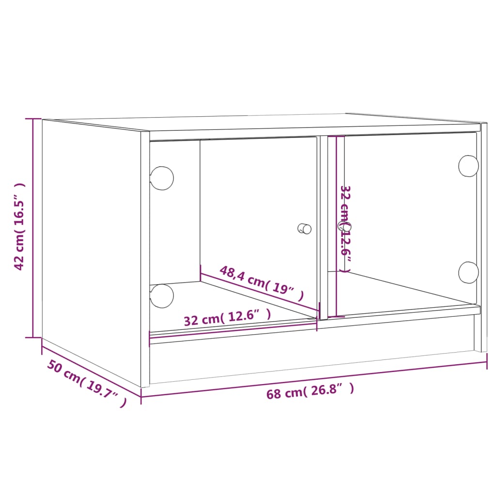 vidaXL sofabord med glaslåger 68x50x42 cm sort