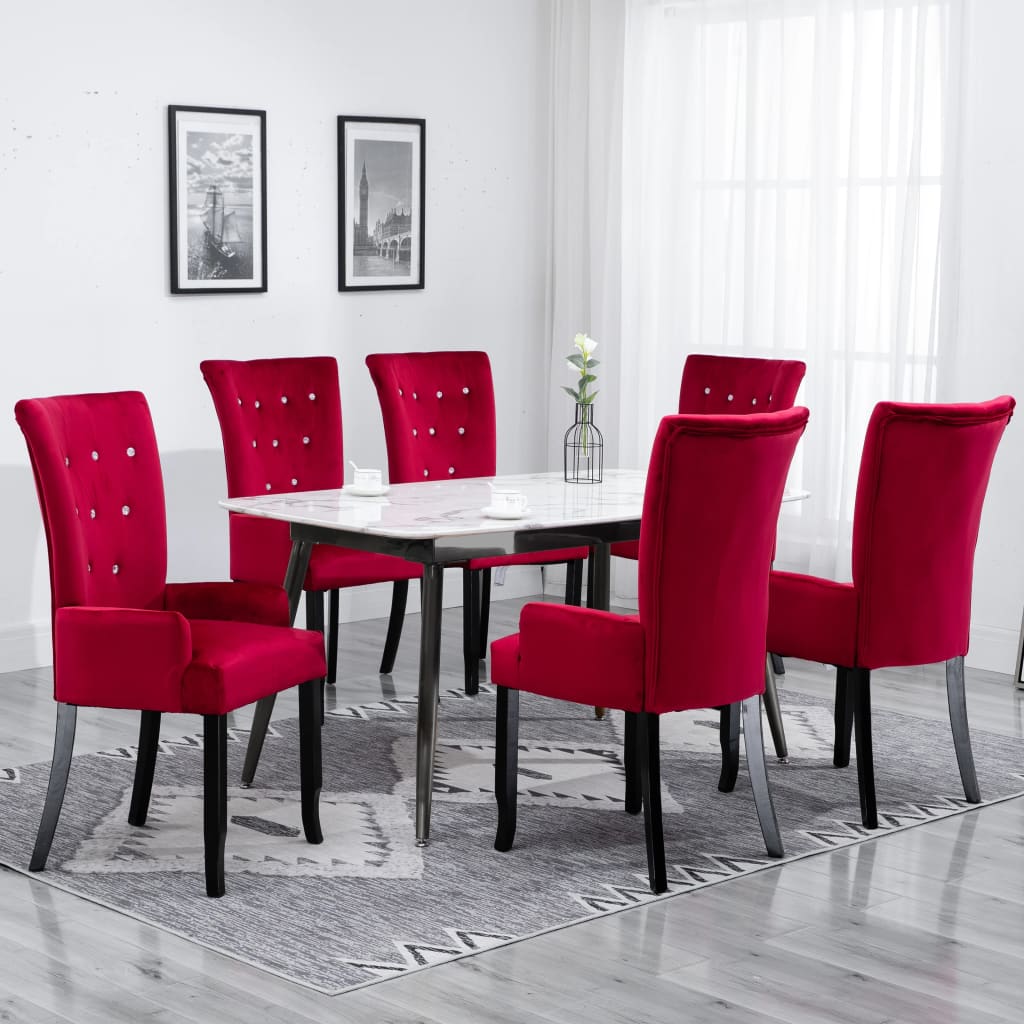 vidaXL spisebordsstole med armlæn 6 stk. fløjl rød