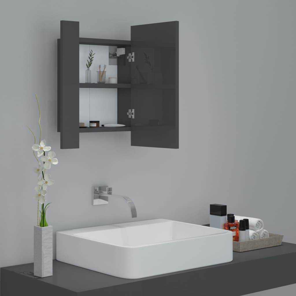 vidaXL badeværelsesskab m. spejl+LED-lys 40x12x45 akryl grå højglans