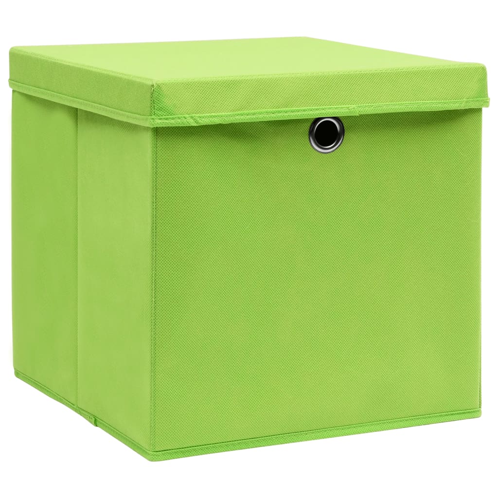 vidaXL opbevaringskasser med låg 10 stk. 28x28x28 cm grøn