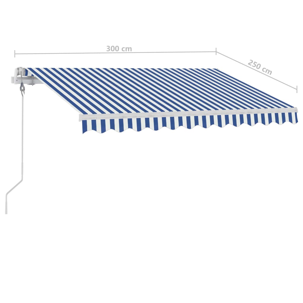vidaXL markise m. LED-lys+vindsensor 300x250 cm automatisk blå/hvid