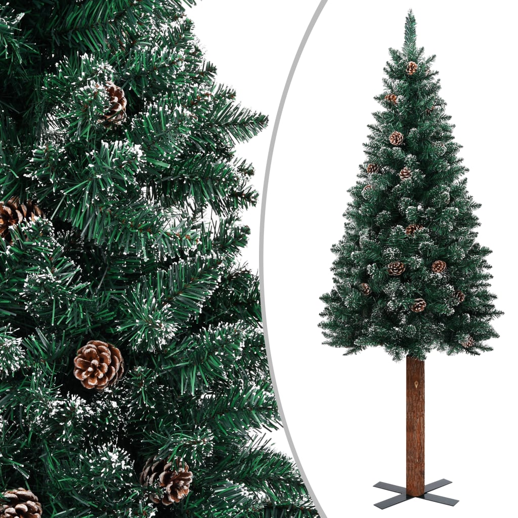 vidaXL smalt juletræ med ægte træ og hvid sne 210 cm PVC grøn