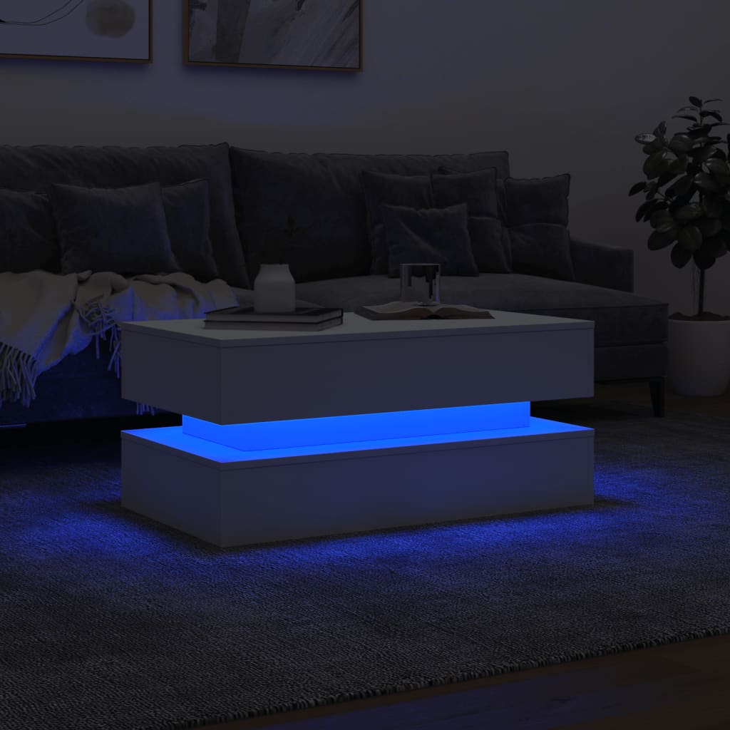 vidaXL sofabord med LED-lys 90x50x40 cm hvid