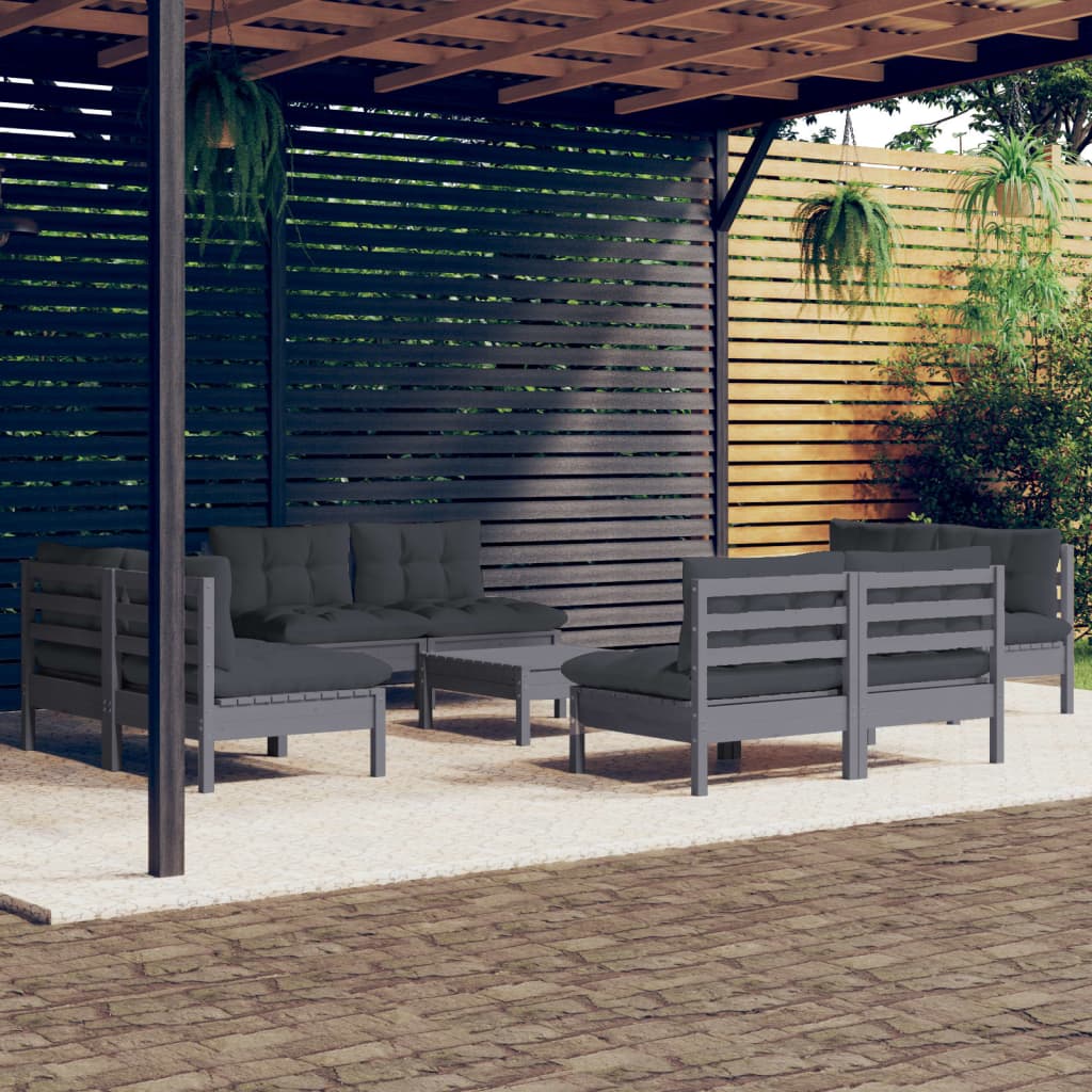 vidaXL loungesæt til haven 9 dele med antracitgrå hynder fyrretræ