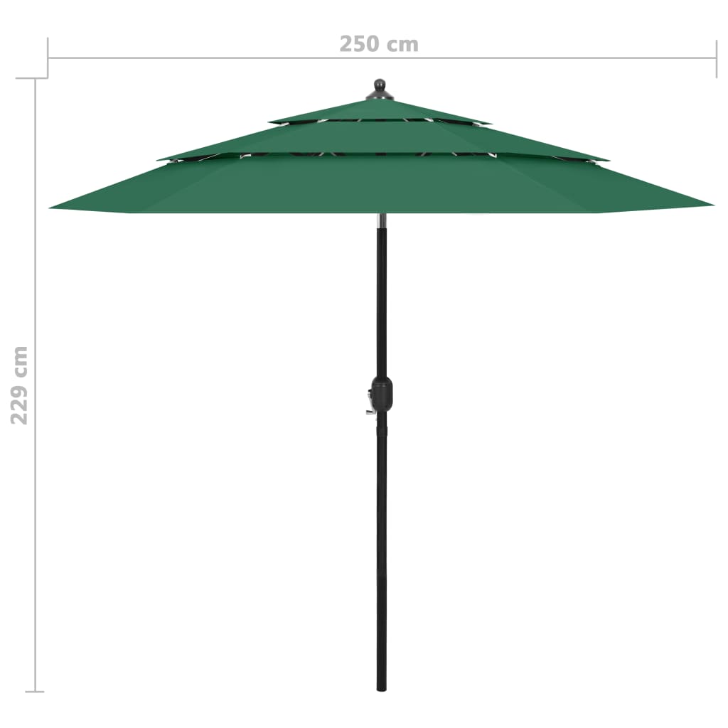 vidaXL parasol med aluminiumsstang i 3 niveauer 2,5 m grøn