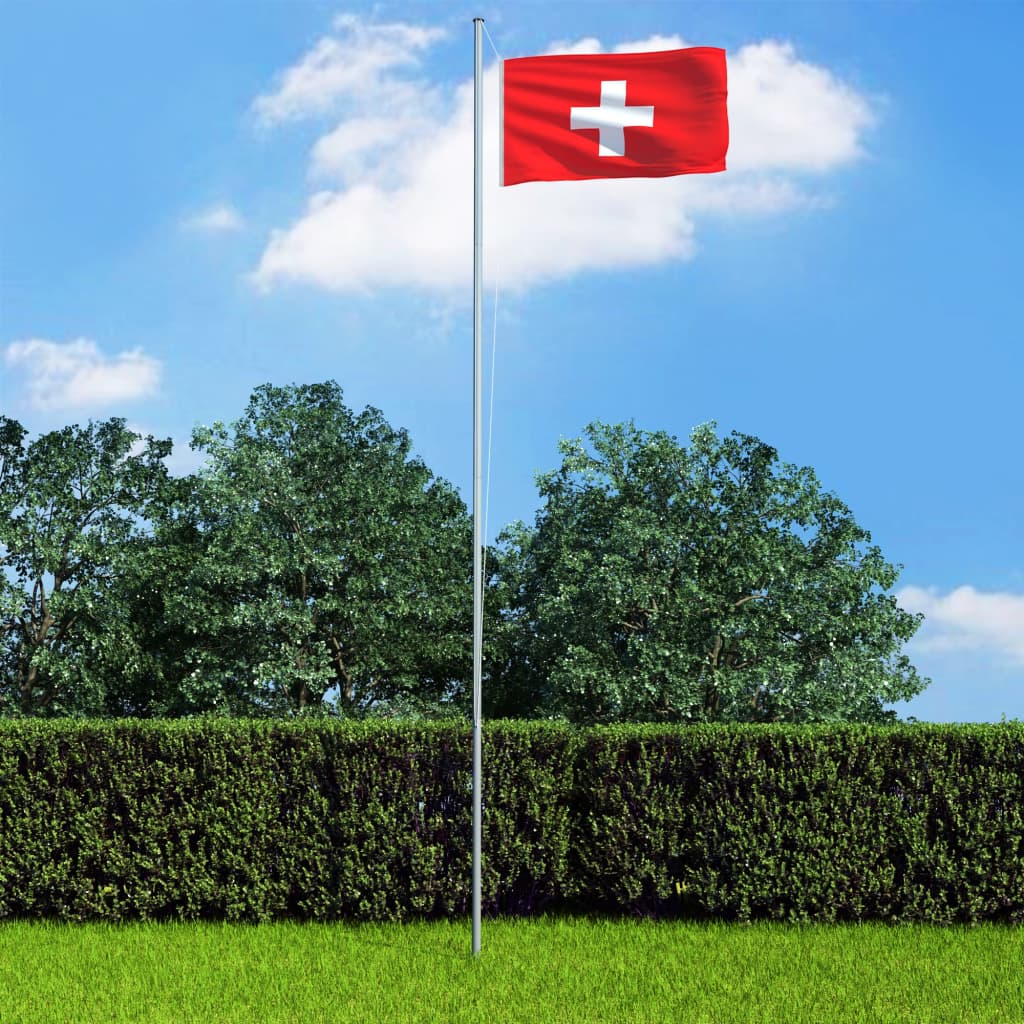 vidaXL Schweiz flag og flagstang 4 m aluminium