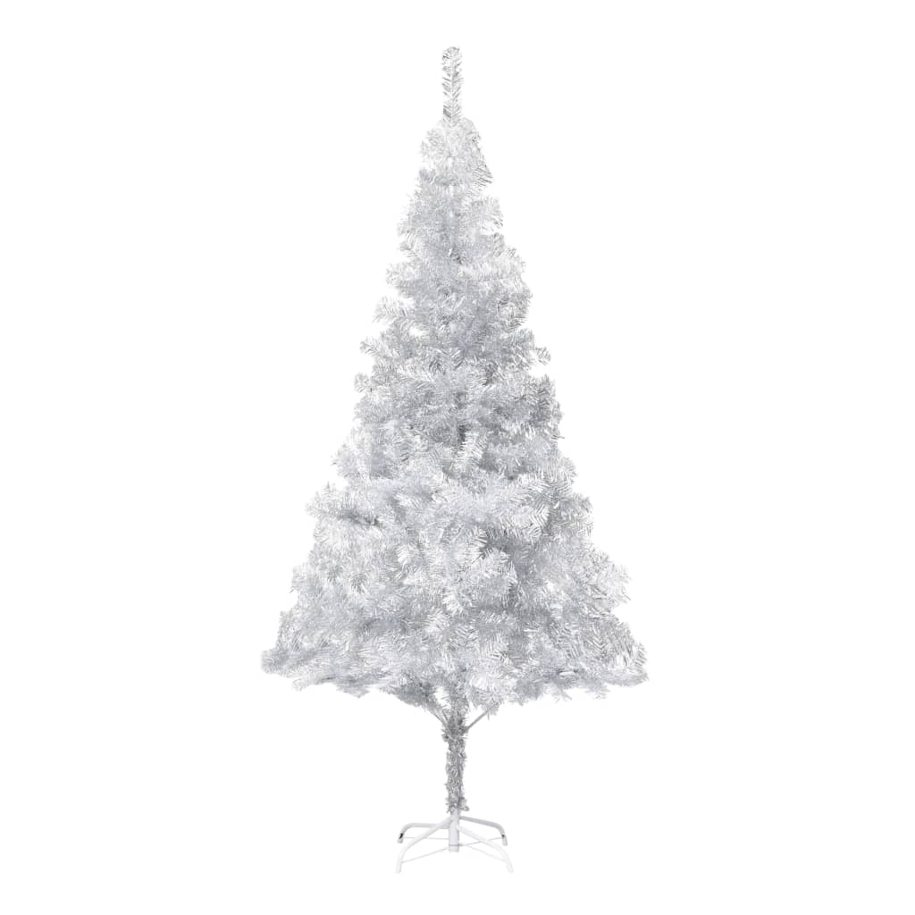 vidaXL kunstigt juletræ med lys og juletræsfod 180 cm PET sølvfarvet