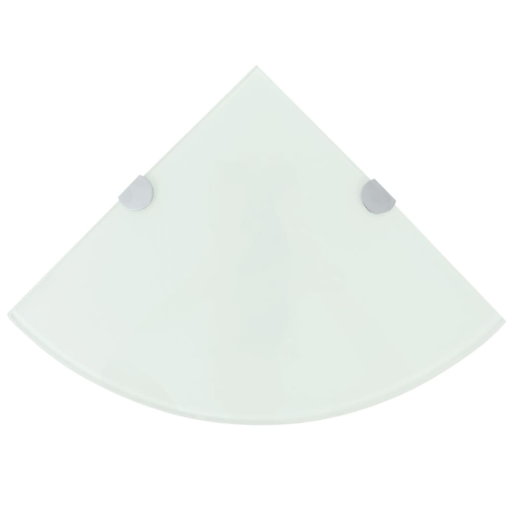 vidaXL hjørnehylde m. krombeslag hvidt glas 25x25 cm