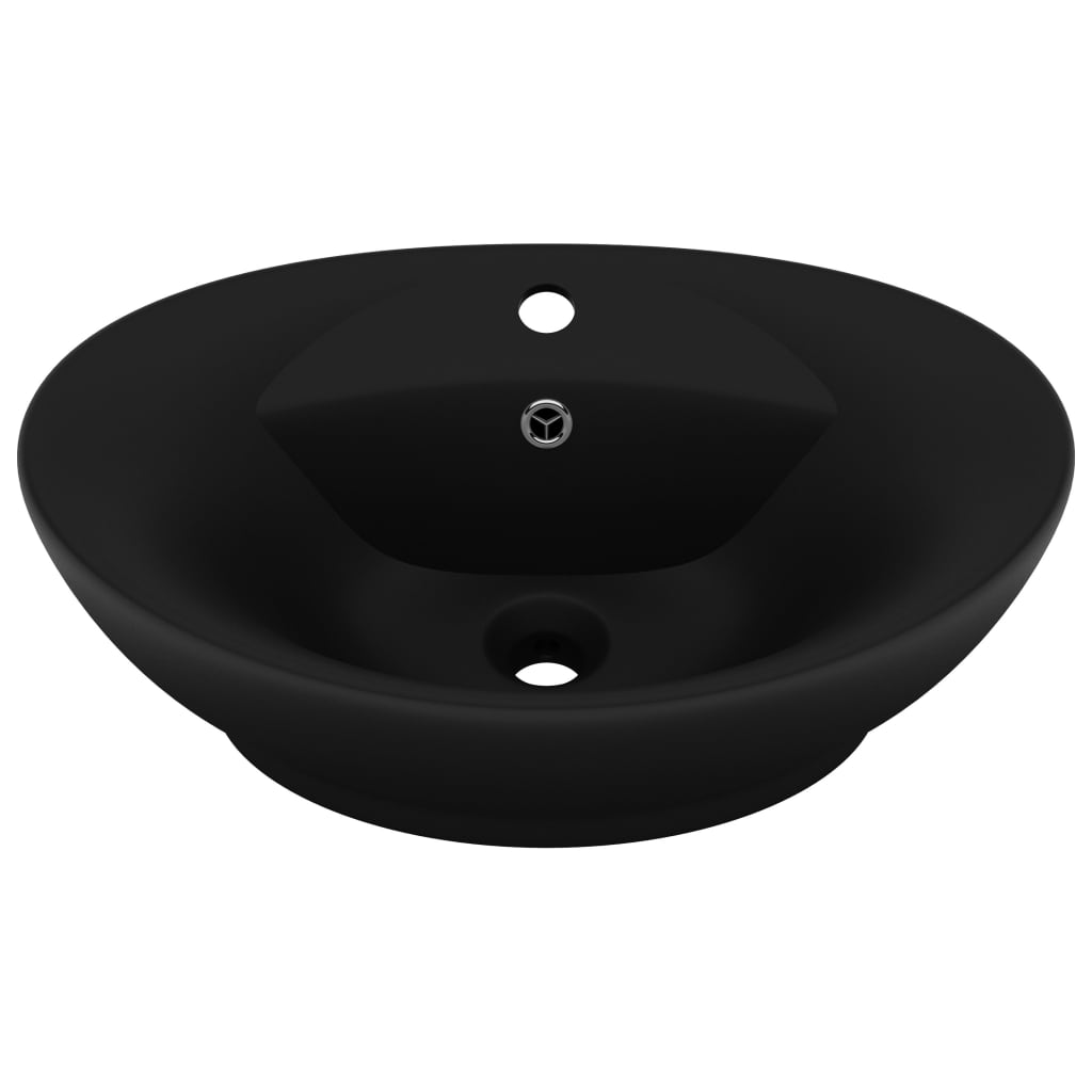 vidaXL luksuriøs håndvask overløb 58,5x39 cm keramik oval mat sort