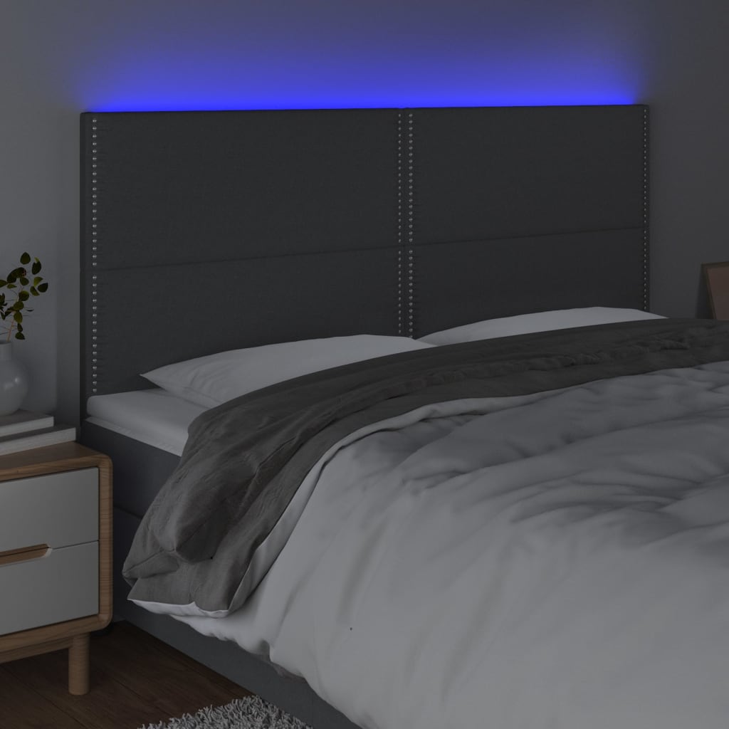 vidaXL sengegavl med LED-lys 180x5x118/128 cm stof mørkegrå