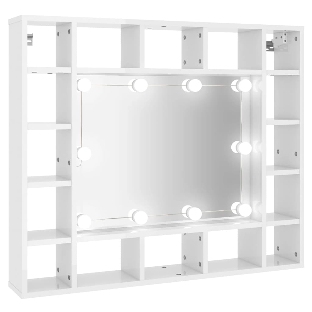 vidaXL spejlskab med LED-lys 91x15x76,5 cm hvid højglans