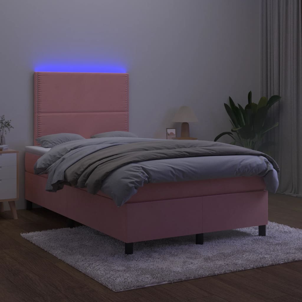 vidaXL kontinentalseng med madras og LED-lys 120x190 cm fløjl lyserød