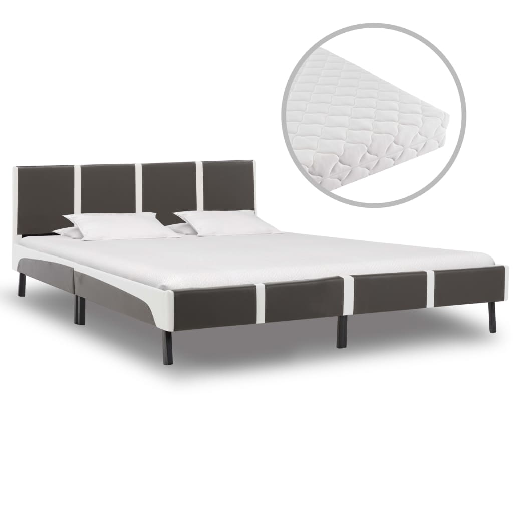 vidaXL seng med madras 180 x 200 cm grå og hvid kunstlæder