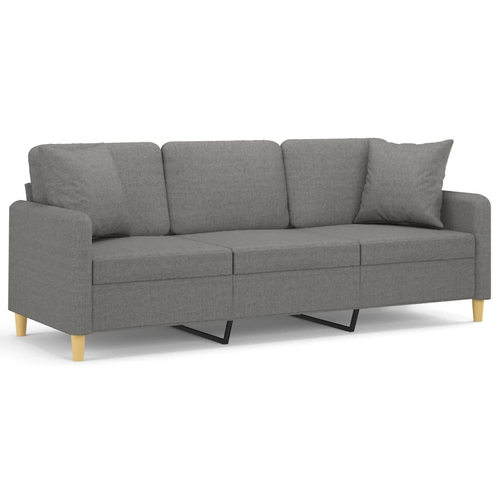 vidaXL 3-personers sofa med puder og hynder 180 cm stof mørkegrå