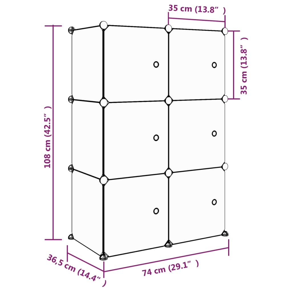vidaXL opbevaringsreol til børn 6 kubeformede kasser PP lyserød