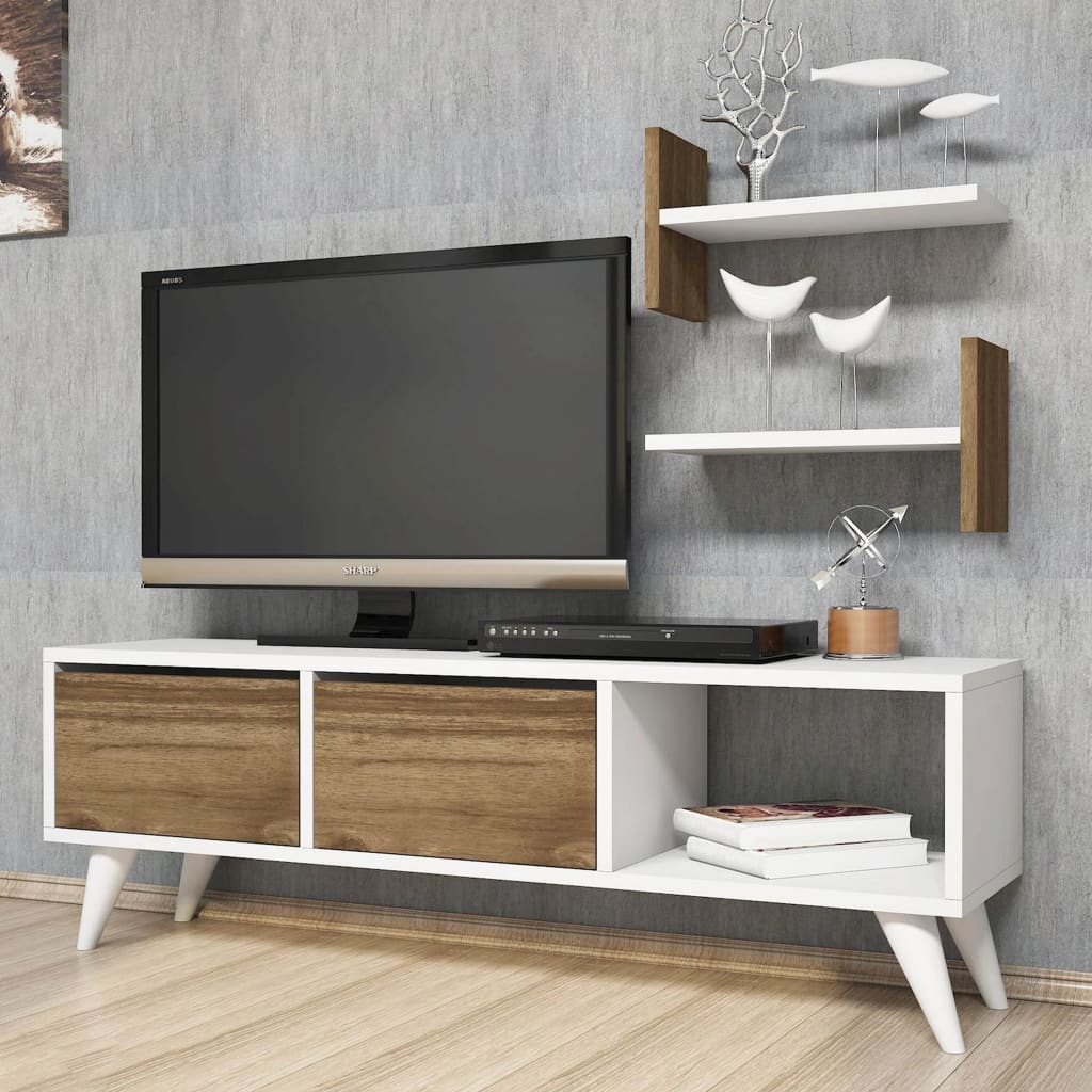 Homemania tv-bord Foxy 120x30x40 cm hvid og valnødfarvet