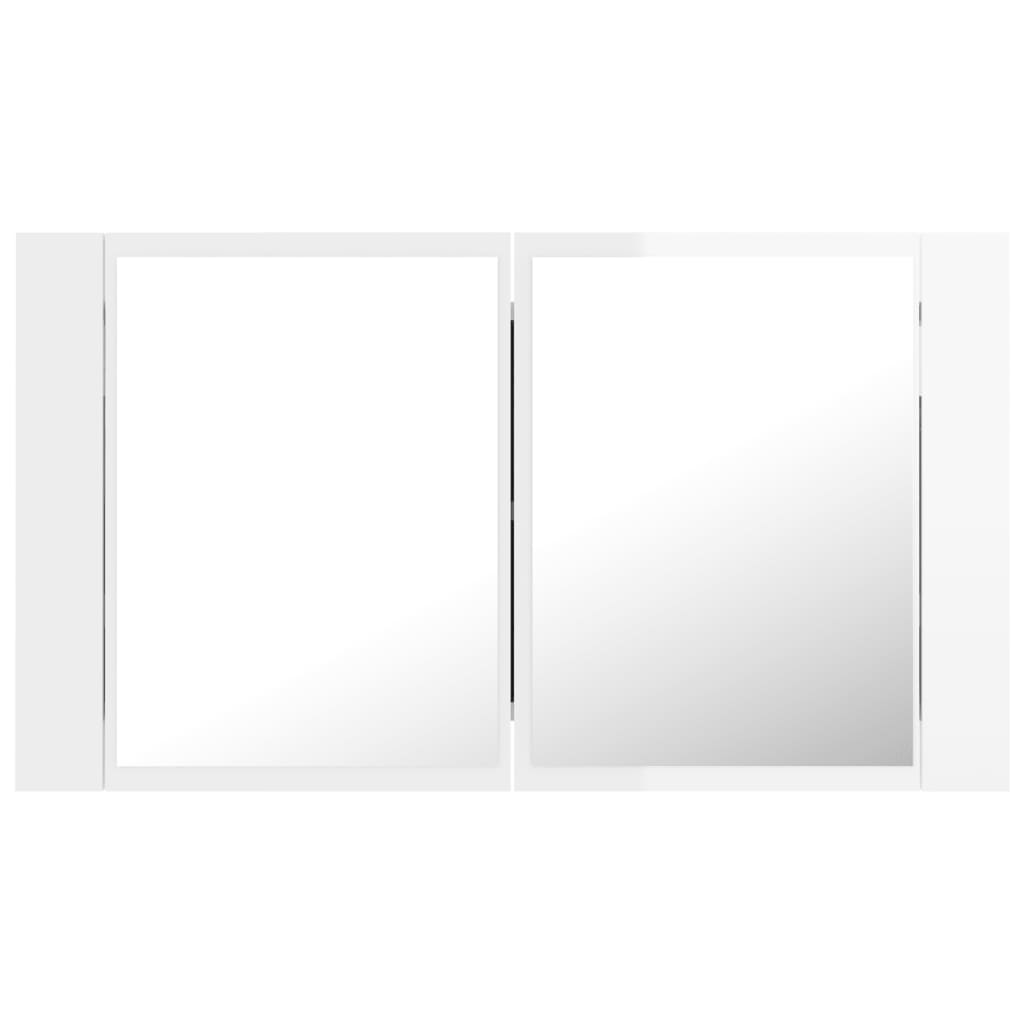 vidaXL badeværelsesskab m. spejl+LED-lys 80x12x45 akryl hvid højglans