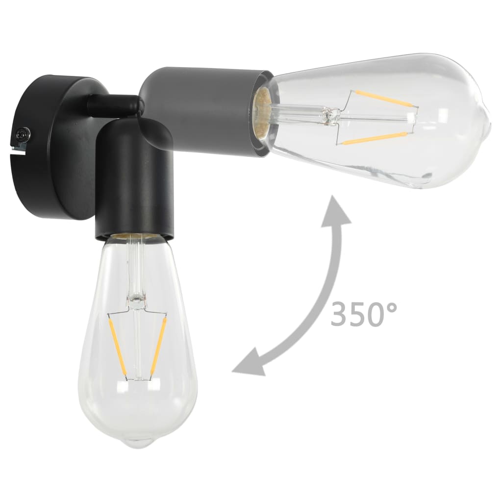 vidaXL spotlamper 2 stk. med glødepærer 2 W E27 sort