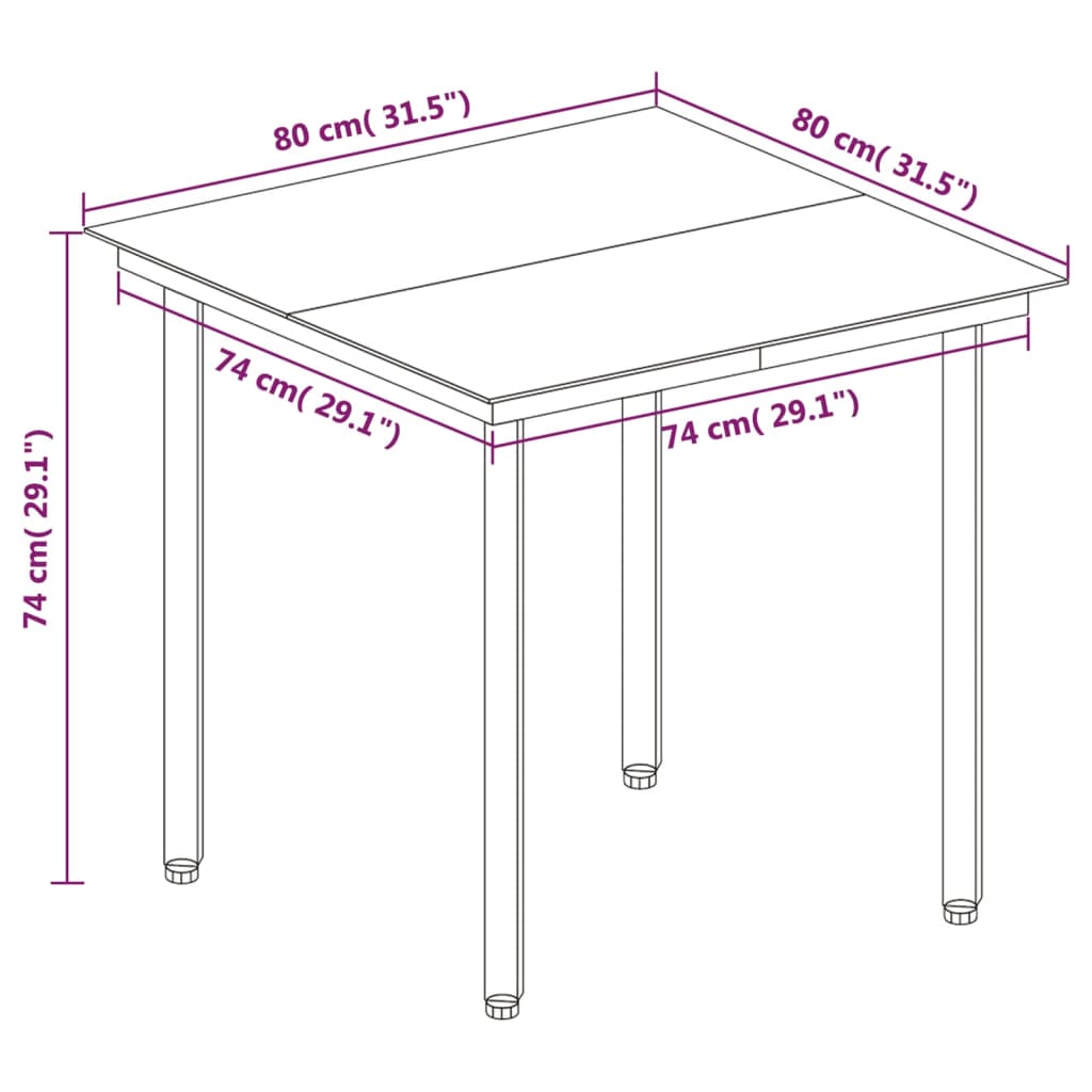 vidaXL spisebordssæt til haven 3 dele med hynder polyrattan og glas