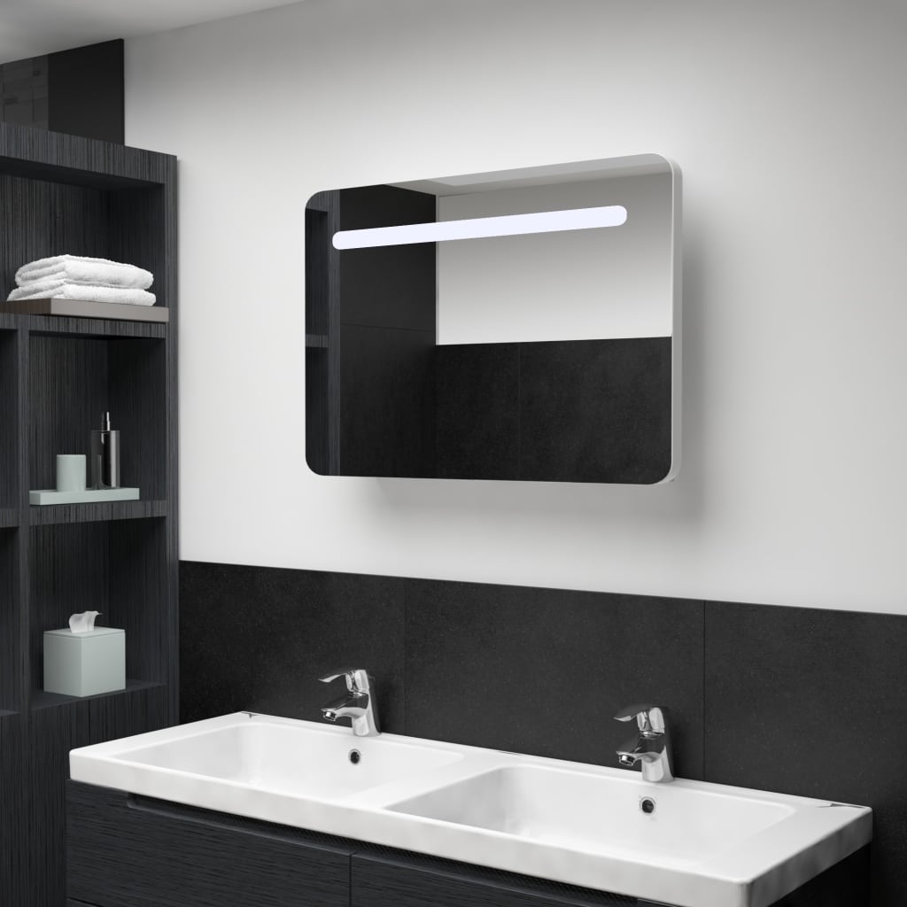 vidaXL badeværelsesskab med spejl + LED-lys 80x9,5x55 cm