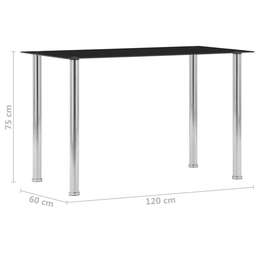 vidaXL spisebord 120x60x75 cm hærdet glas sort