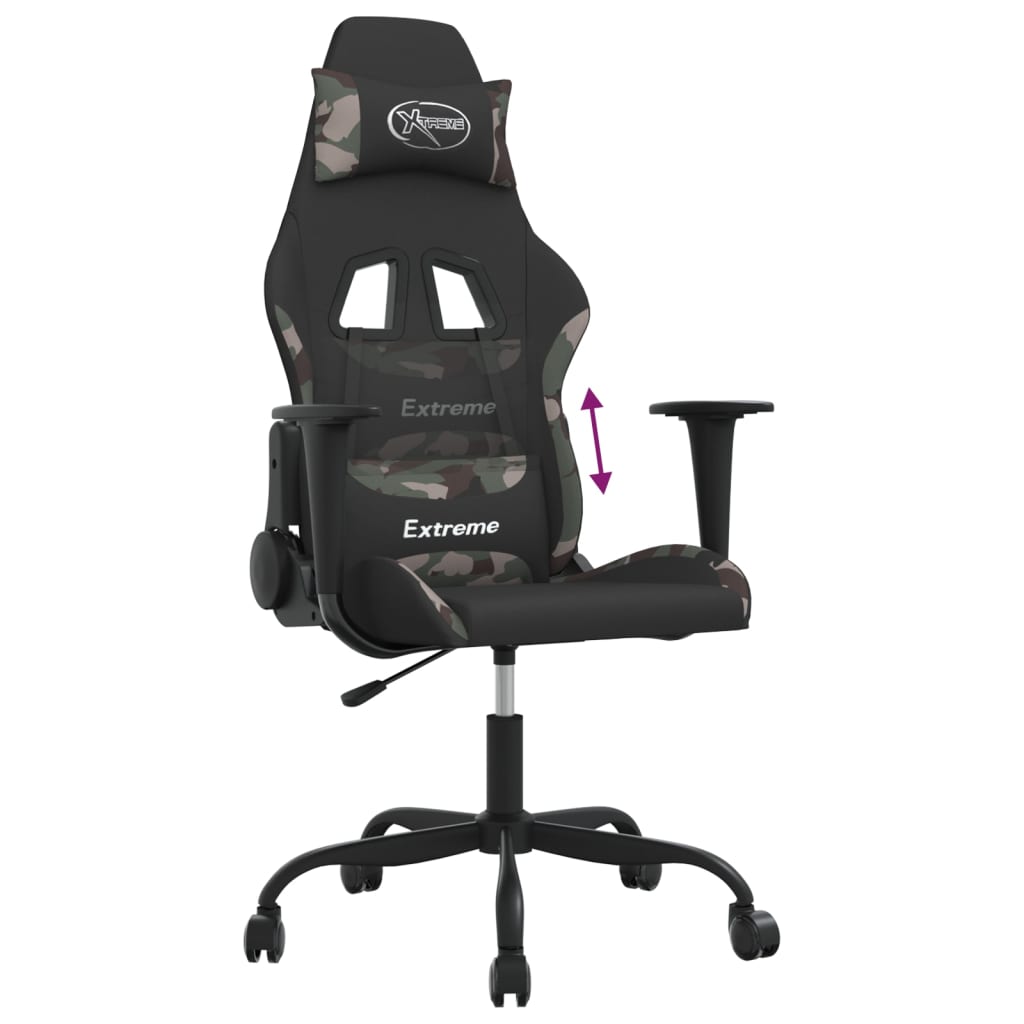 vidaXL gamingstol med fodstøtte stof sort og camouflage