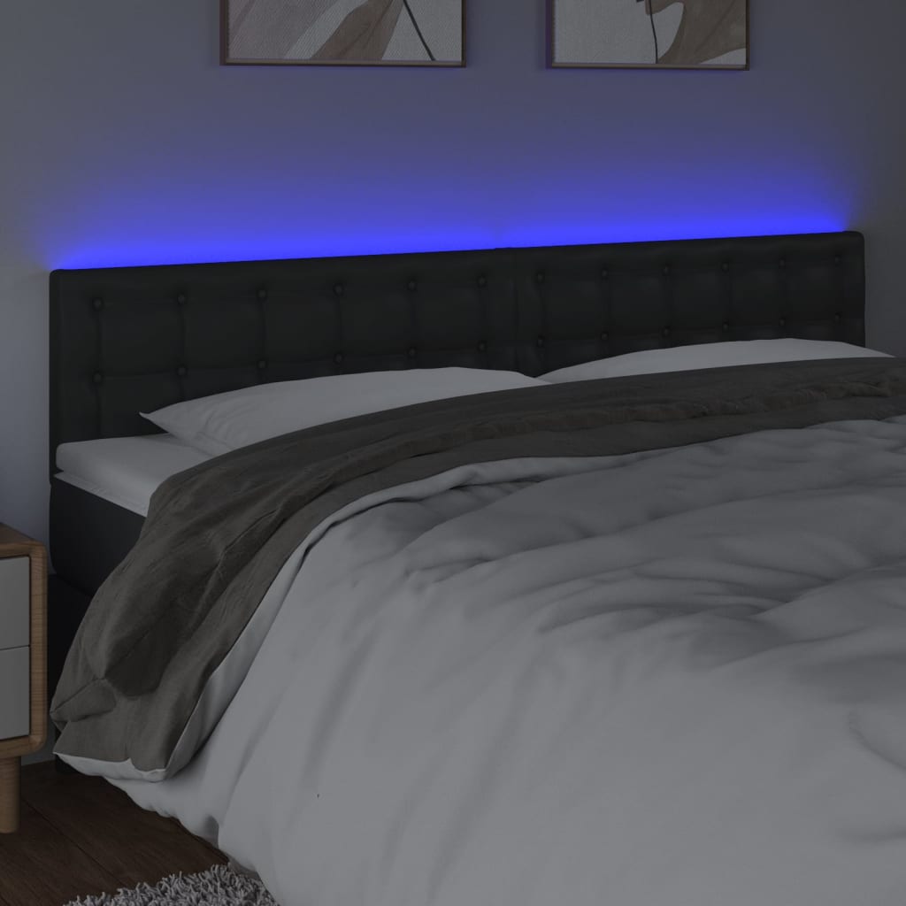 vidaXL sengegavl med LED-lys 200x5x78/88 cm kunstlæder sort