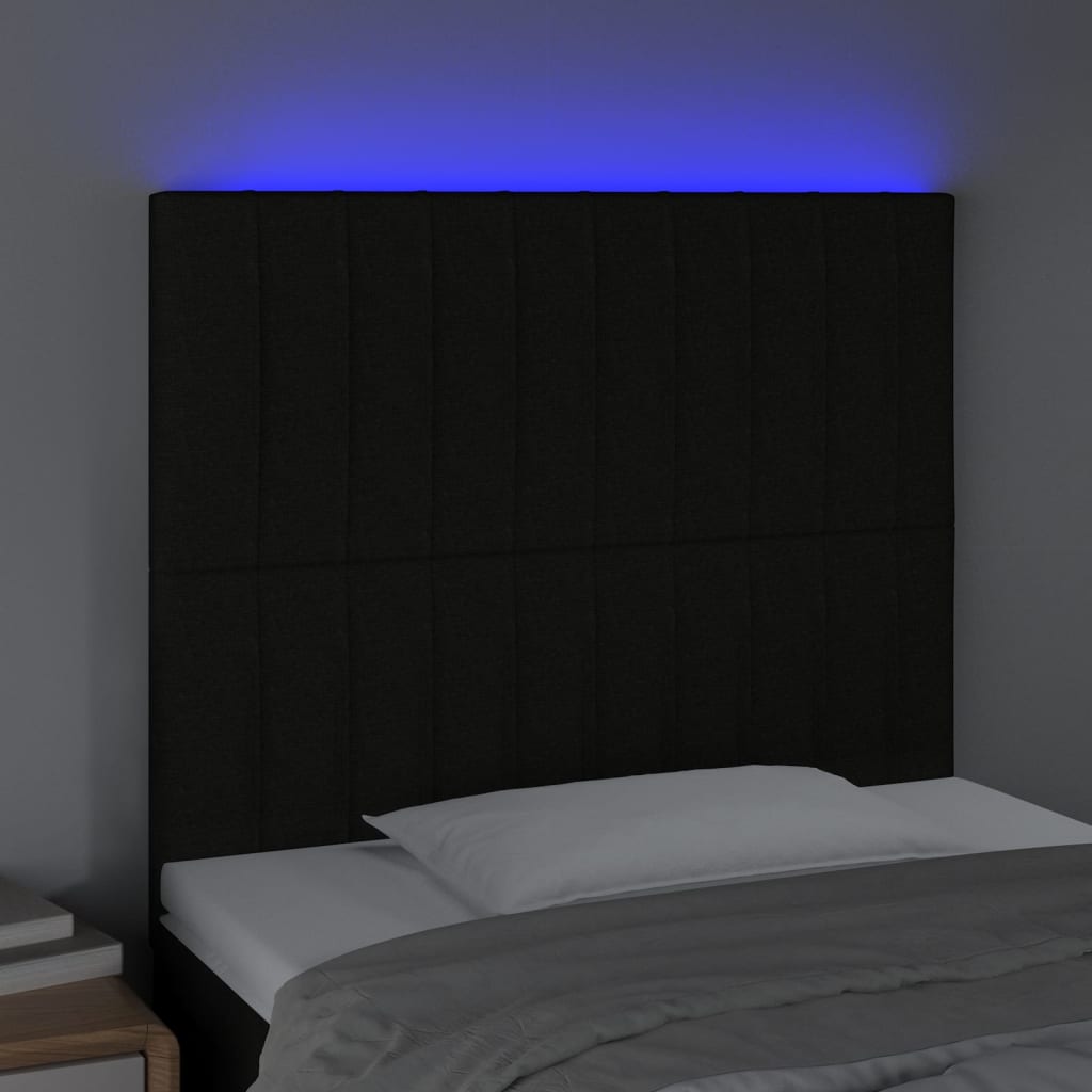 vidaXL sengegavl med LED-lys 80x5x118/128 cm stof sort