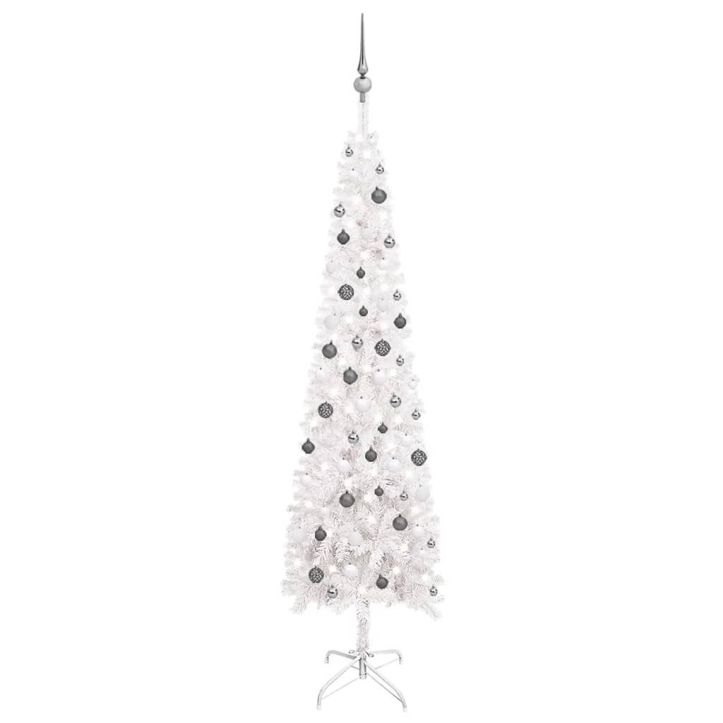 vidaXL smalt juletræ med lys og kuglesæt 240 cm hvid
