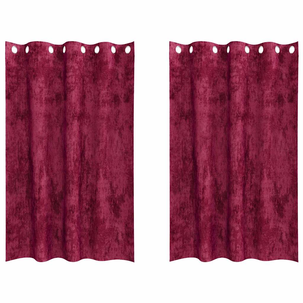 vidaXL Velour Gardiner med gardiner 2 pcs Vinrød 175 x 140 cm Fløjl ...