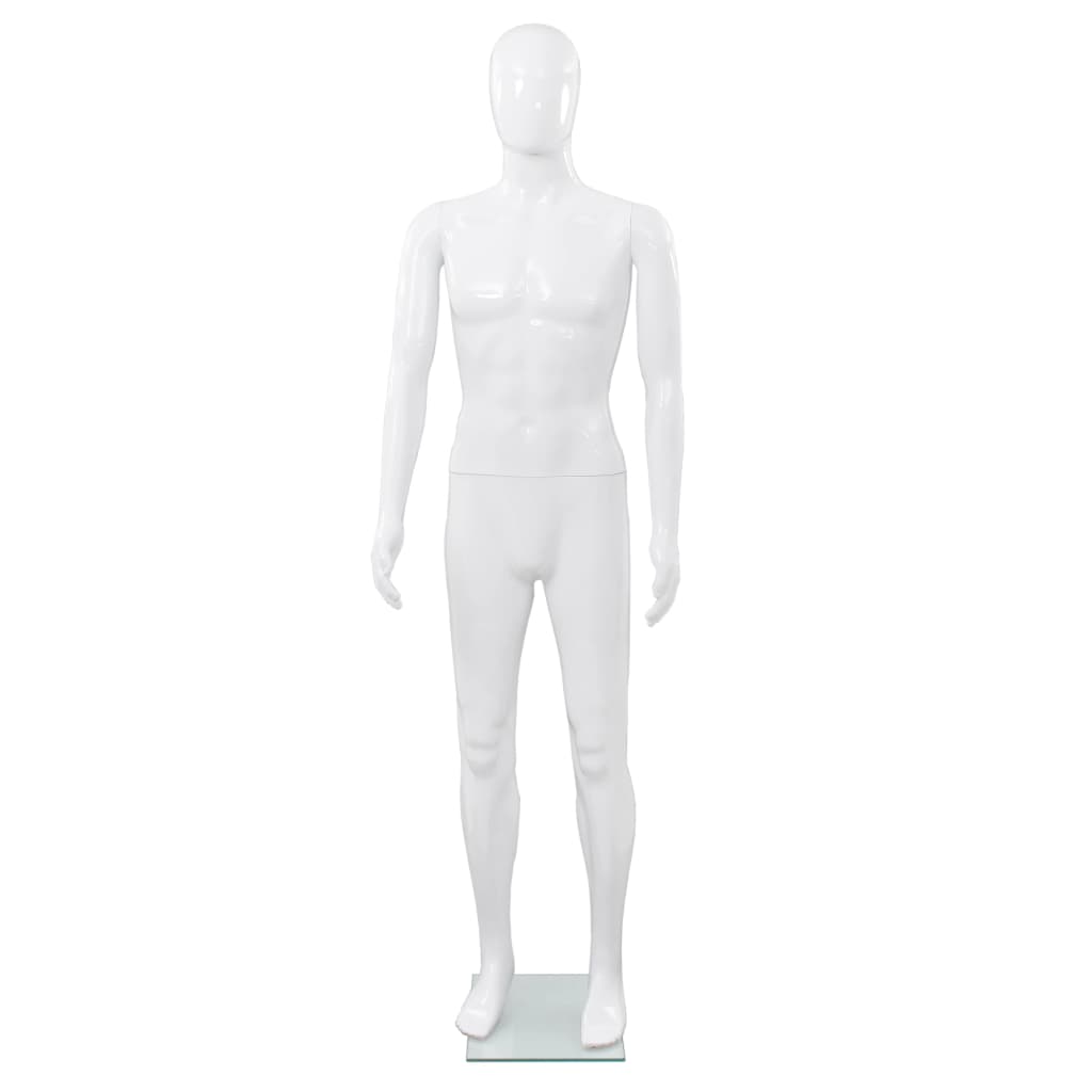vidaXL mannequin mand fuld figur glassokkel hvid højglans 185 cm