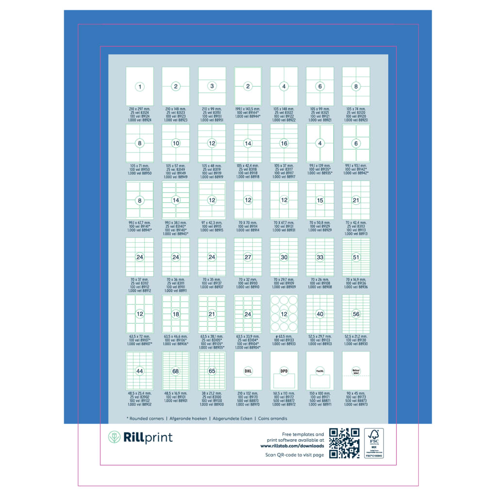 rillprint selvklæbende etiketter 105x42,4 mm 1000 ark hvid